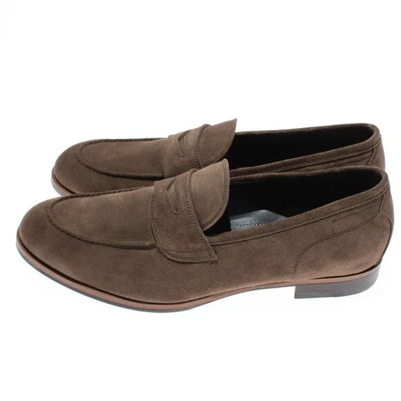 Di Bianco NWB Miseno Cashmere Suede Penny Loafers Size 45 (US 12) in Bark Brown
